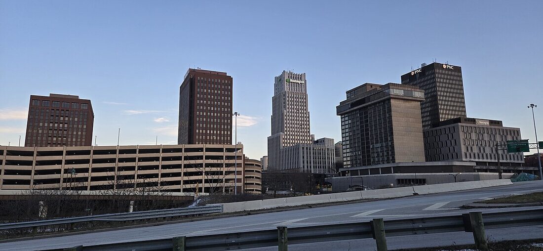 Downtown Akron, Ohio skyline, University Greco-Roman Nationals host city